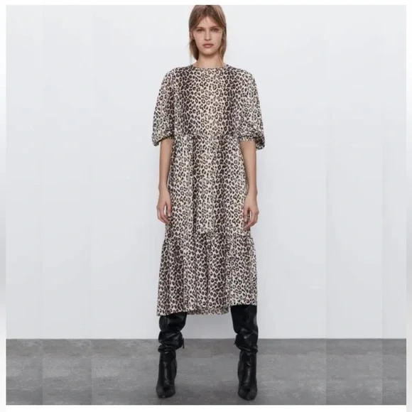 Zara | Dresses | Zara Leopard Print Midi Dress | Poshmark